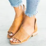 Peep Toe Side-cut Style Stacked Heel Flats