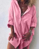 V Neck Buttoned Long Sleeve Blouses&shirts