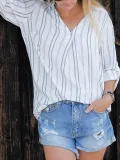 White V Neck Long Sleeve Shirts & Tops