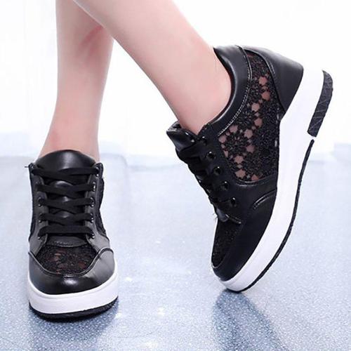 Women PU Lace Sneakers Casual Comfort Lace Up Shoes