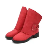 Gray Spring/Fall Buckle Chunky Heel Daily Boots