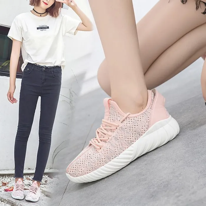 Womens All Season Flat Heel Fly-Woven Fabric Lace-up Sneakers