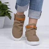 Plus Size Canvas Ankle Boots Flat Heel Buckle Booties with Zipper