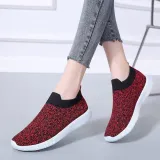 Comfy Summer Flyknit Fabric Flat Heel Sneakers Athletic Casual Shoes