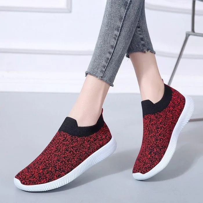Comfy Summer Flyknit Fabric Flat Heel Sneakers Athletic Casual Shoes