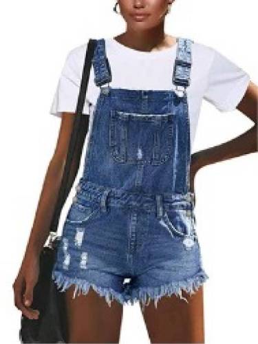 Ripped Statement Women Denim Rompers With Pockets