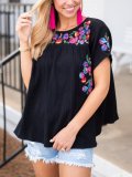 Short Sleeve Floral-Embroidered Shirts & Tops