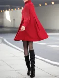 Red Plain Long Sleeve Turtle Neck Coats Jacket