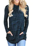 Cowl Neck Long Sleeve Spandex Pockets Women Clothing