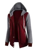 Long Sleeve Casual Paneled Cotton Hoodie Jacket
