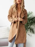 Khaki Elegant Paneled Pu Plain Coat