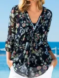 V Neck Long Sleeve Printed Shirts & Tops