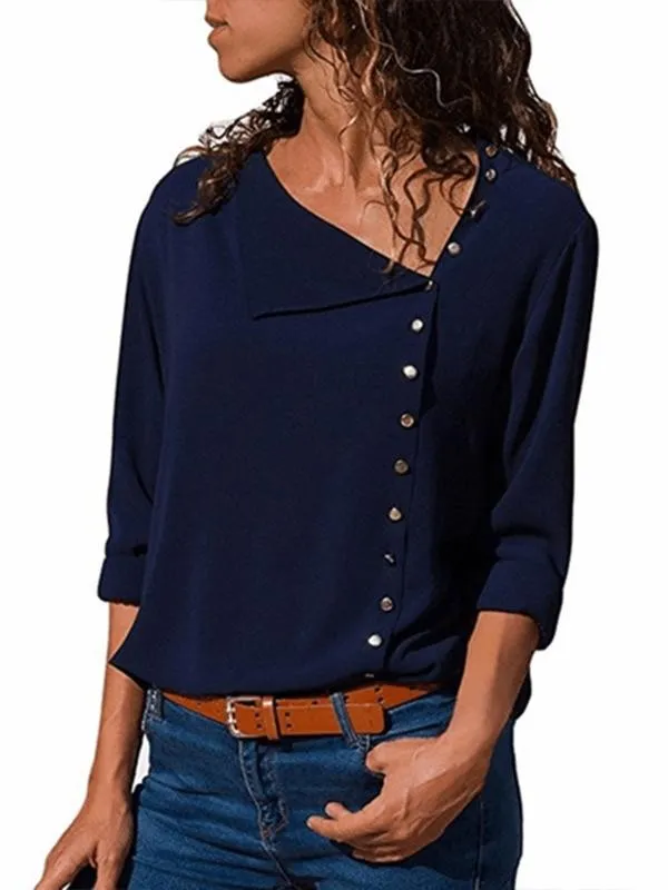 Cotton-blend Shift Buttoned Casual Blouses & Shirt