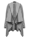 Long Sleeve Shawl Collar Piping Plus Size Coat