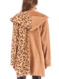 Hooded Loose Fitting Patchwork Leopard Printed Outerwear