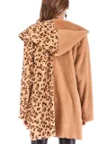 Hooded Loose Fitting Patchwork Leopard Printed Outerwear