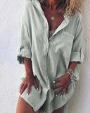 V Neck Buttoned Long Sleeve Blouses&shirts