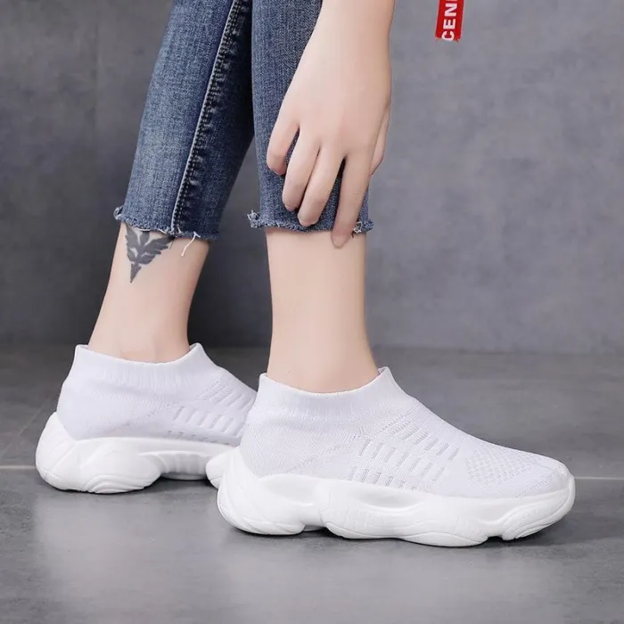Women Mesh Fabric Sneakers Casual Comfort Socks Slip On Shoes