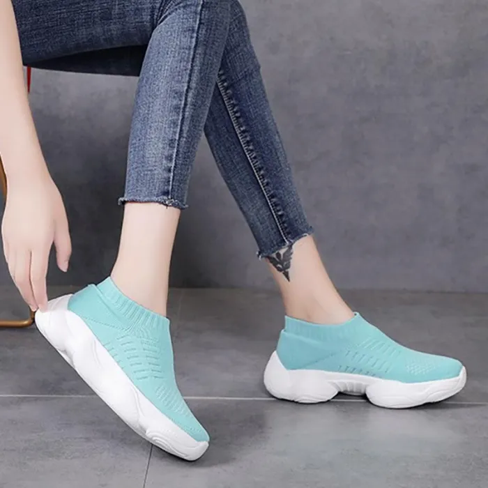 Women Mesh Fabric Sneakers Casual Comfort Socks Slip On Shoes