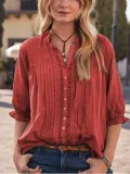 Green Half Sleeve Cotton-Blend Shirts & Tops