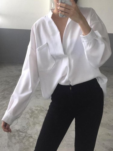 Long Sleeve Solid Casual Blouse