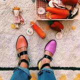 Buckle Color block Sandals Flats