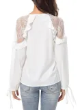 Deep V-Neck Lace Casual Solid Paneled Elegant Blouse