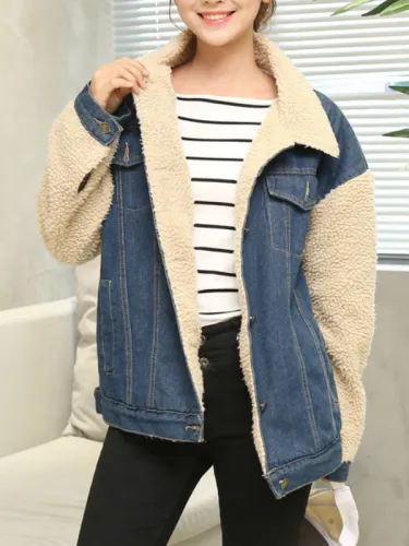 Jeans Paneled Winter Vintage Long Sleeve Cotton Coat