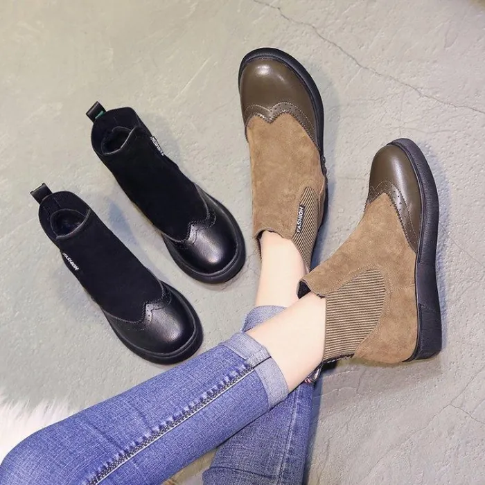 Women Artificial Leather Elastic Band Boots Vintage Suede Booties