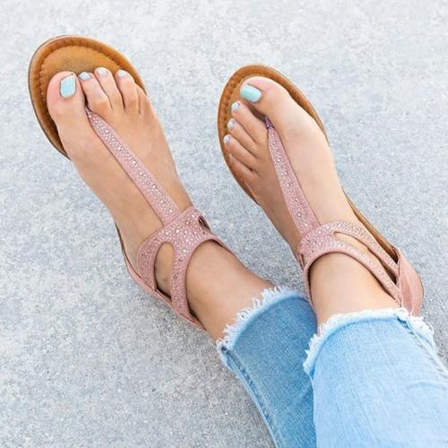 Plus Size Rhinestone PU Zipper Sandals