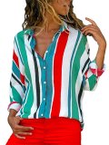 Shirt Collar Chiffon Striped Elegant Shirt
