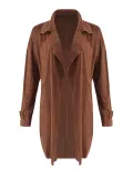Khaki Elegant Paneled Pu Plain Coat