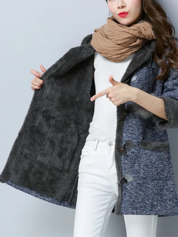 Warm Cotton Appliqued Hoodie Long Sleeve Outdoor Coat