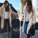 Plus Size Casual Solid Long Sleeve Fluffy Coat