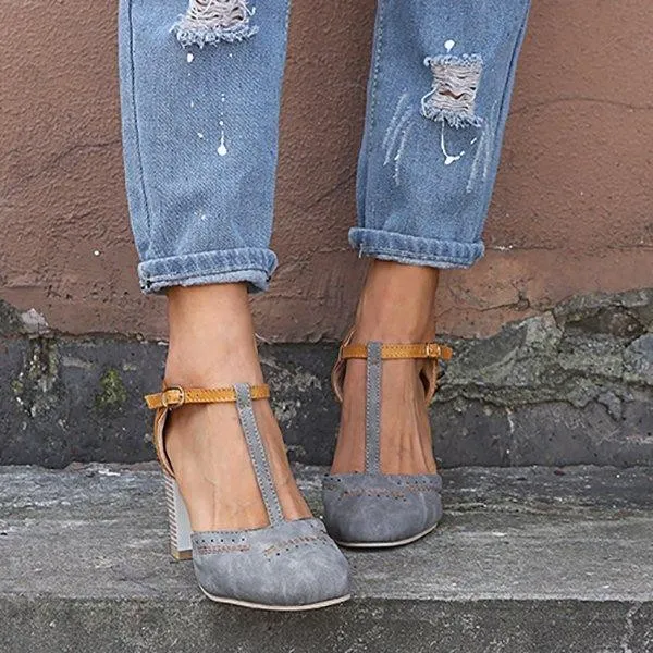 Summer Adjustable Buckle Chunky Heel Shoes