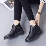 Khaki Spring/Fall Chunky Heel Zipper Boot