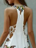 White Crew Neck Sleeveless Boho Dress