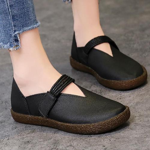 Women PU Flat Loafers Casual Comfort Magic Tape Shoes