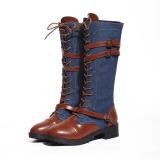 Vintage Lace Up Mid-calf Boots Adjustable Buckle Casual Low Heel Paneled Boots