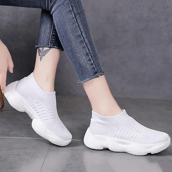 Women Mesh Fabric Sneakers Casual Comfort Socks Slip On Shoes