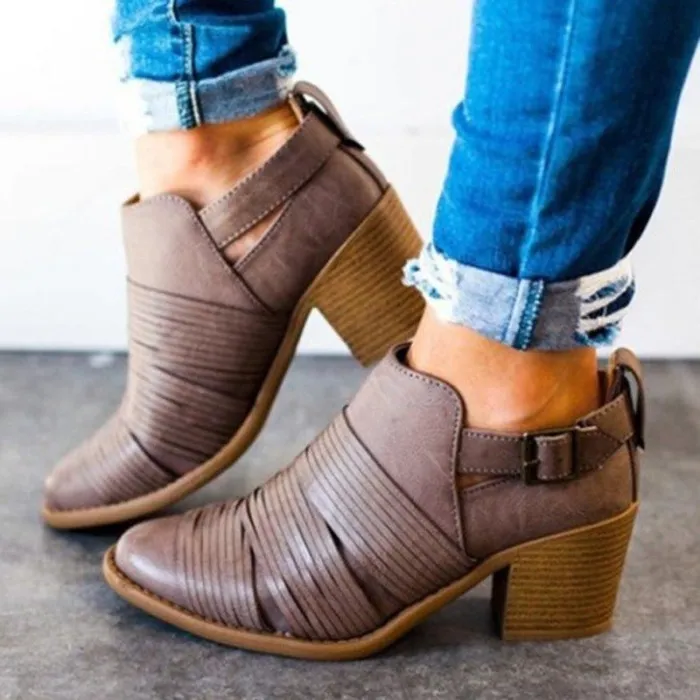 Women PU Booties Casual Comfort Adjustable Buckle Plus Size Shoes