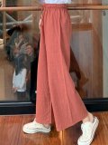 Plus Size Women Cotton And Linen Solid Loose Casual Wide Leg Pants