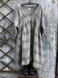 Casual Linen V-Neck 3/4 Sleeve Striped Plus Size Bat Sleeve Tops