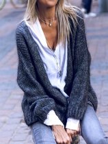 Gray Knitted Casual Plain Outerwear