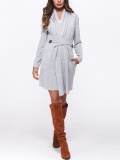 Long Sleeve Belt Cotton Casual V Neck Cardigans