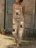 Patch denim overalls