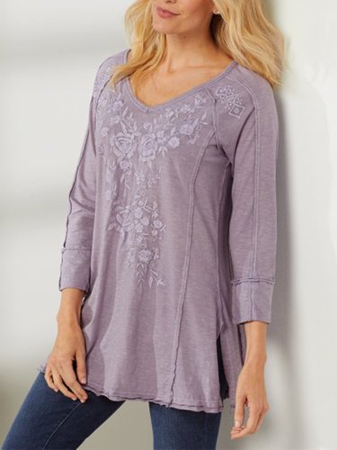 Floral-Embroidered Casual Shirts & Tops