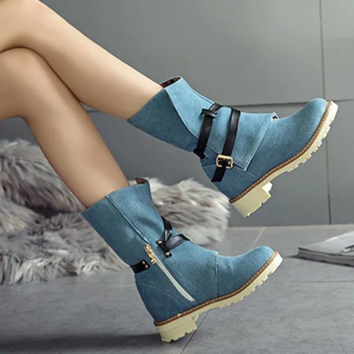 Women Plus Size Chunky Heel Adjustable Buckle Spring/Fall Boots