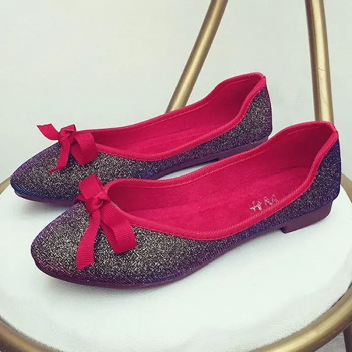 Women Bowknot  Sparkling Glitter Flats Casual Comfort Slip On Shoes