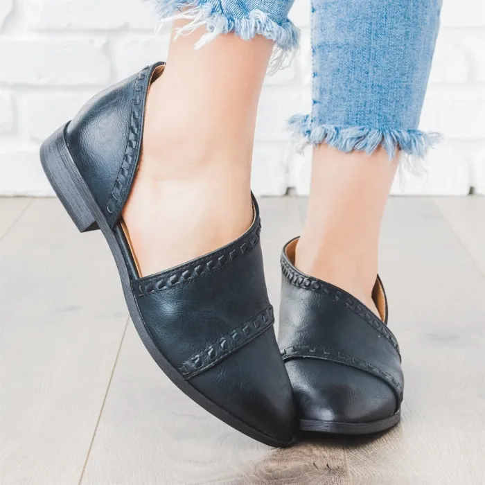 Trendy Stitched Style Side Cutout Loafers Casual PU Low Heel Loafers